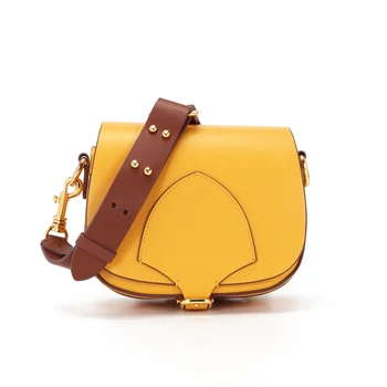 

Coated Cowhide Leather Women Bag 2020 new fashion saddle bag Matching Color wide shoulder Single Shoulder Messenger Bag