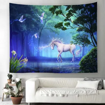 

Fashion Dream Unicorn Tapestry Wall Hanging Home Decor For Kids Room Cartoon Psychedelic WallCarpet Mandala Decorative Tapestry