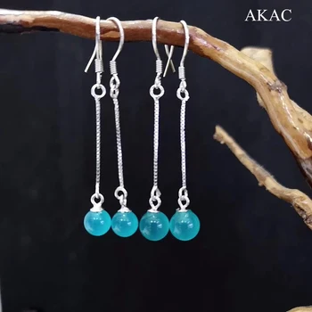 

AKAC Beads size approx6-7mm 40-45mm natural amazonite 925 sterling silver earrings for women earrings