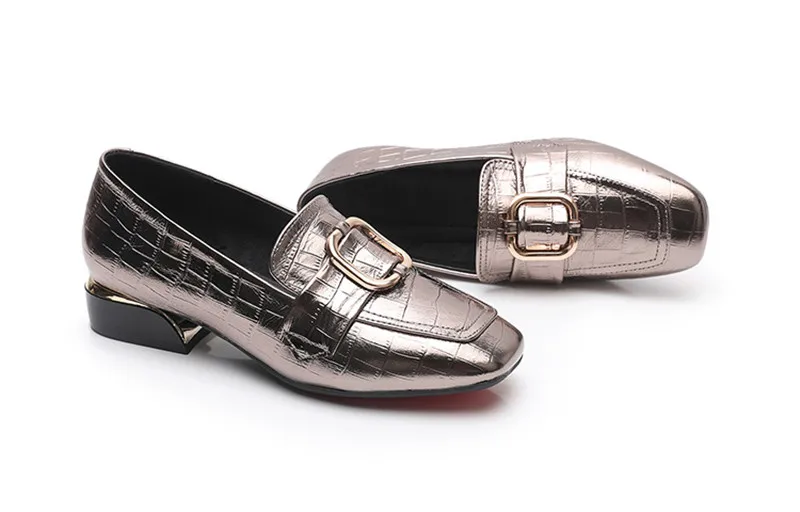 British Bright Patent Genuine Leather Pumps Oxford Shoes For Women 2020 Spring New Metal Thick Middle Heel Women's Loafers Shoes (31)