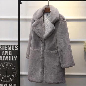 

Women Winter Long Cotton Coat Faux Mink Fur Jacket Thick Plush Coat Female Hairy Overcoat Fluffy Warm Outerwear Plus Size HF587