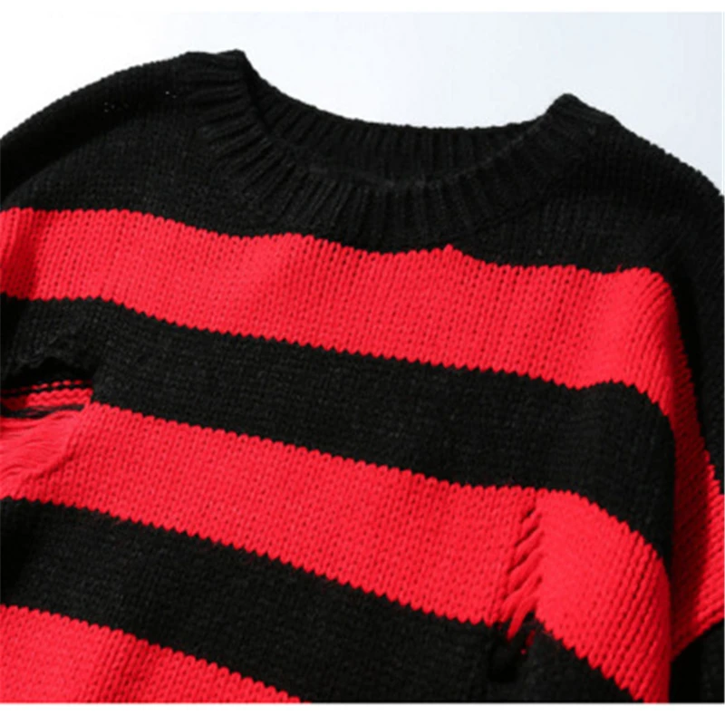 Hip Hop Black Red Striped Sweaters 