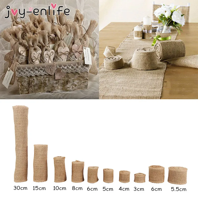 

Vintage Rustic Wedding Decoration 2M Natural Jute Burlap Hessian Ribbon Rolls for wedding party DIY Gift Wrapping Table decor