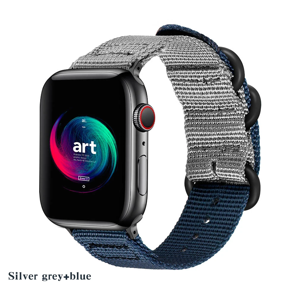 Blue with gray Горячая Распродажа нейлоновый ремешок для часов Apple Watch серии 5 4 3 21 спортивный браслет Аксессуары 42 мм 38 мм 40 мм 44 мм ремешок для iwatch - Цвет ремешка: Blue with gray