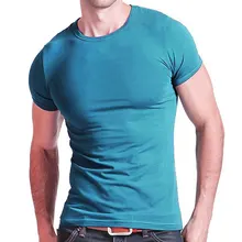 2020 Stretch Lycra cuello pico para hombre Camiseta de Color sólido Camiseta de manga corta para hombre medias camiseta delgada