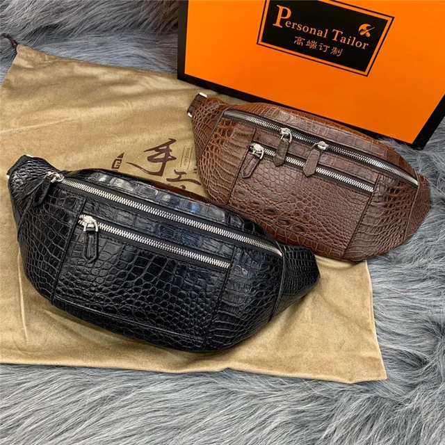 Authentic Exotic Crocodile Skin Men's Small Casual Handbag Cross