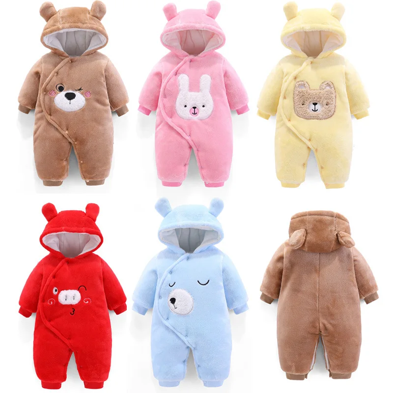 

New Born Baby Rompers Outfit Jumpsuit 0-1 Years Old Baby Boys Girls Cartoon Warm Clothes Winter Warm Soft Hoodie Flannel Outwear