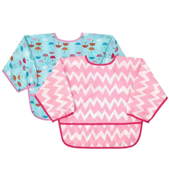 

2pcs Baby Waterproof Long Sleeve Aprons Children Breathable Eating Aprons Baby Food Clothes (Random Color, Random Pattern, Size