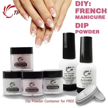 

New TP Dip Powder Stater Kit of French Manicure Nail Arts Professional Salon set Base Top Coat File Container Brush Powder Syste