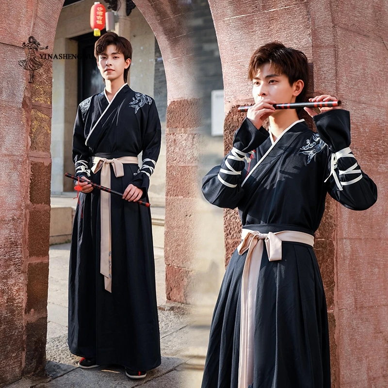 Conjunto de vestuário tradicional chinês samurai masculino, estampa dragão, desempenho hanfu, harajuku, vintage antigo
