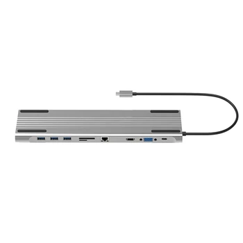 

10 in 1 Mult HUB USB C 4K Docking Station Type C to HDMI + RJ45 + VGA + TF / SD Cooling HD Hub for Computer