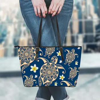

FORUDESIGNS Turquoise Tribal Sea Turtle Hawaiian Dark Blue Handbags Women Luxury Crossbody Bags Large Pu Leather Female Bolsas