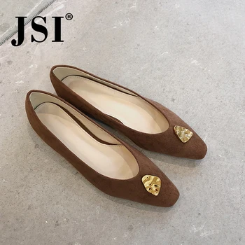

JSI Metal Decoration Women' s Flats Square Toe Slip-On High Quality Cow Leather Shallow Office Shoes Fashion Concise Flats JO506