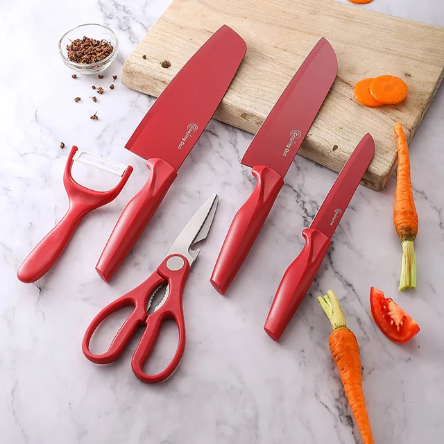 MASALONG Kitchen5 Very Sharp Chef Knives Red Acid Branch Handle Water