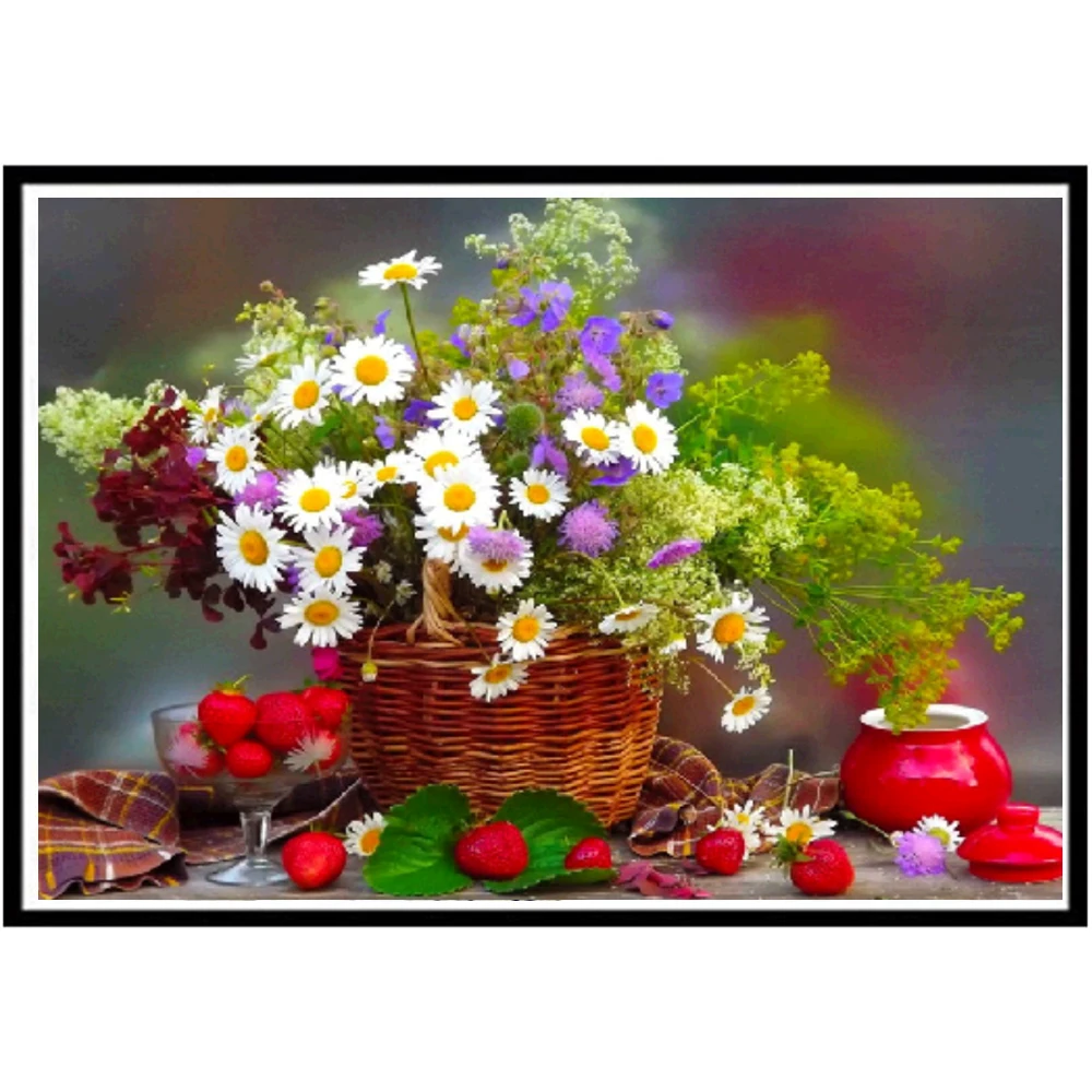 5D DIY Diamond Vase Flower Basket Diamond Cross Flower Inlaid Diamond Embroidery Indoor Wall Decoration Painting Give Gift 