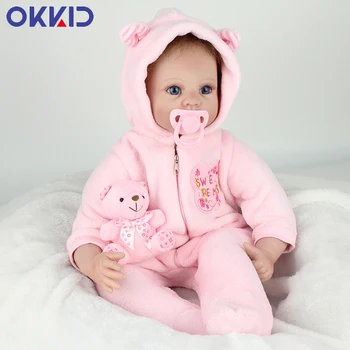 

OKKID Baby Reborn Real Menina Soft Silicone Reborn Baby Dolls Birthday Gifts Fashion Stuffed Doll Toys With Bear Playmate
