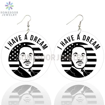 

SOMESOOR I Have A Dream Martin Luther King Sayings Wooden Drop Earrings American Black Flighting Design Printed For Women Gifts