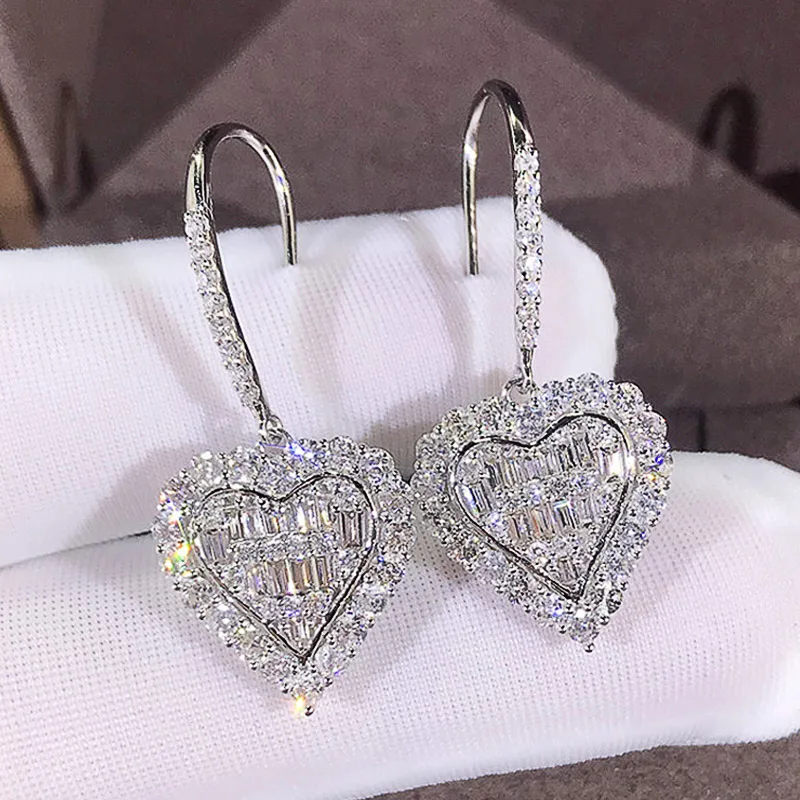 Huitan Cubic Zirconia Heat Shape Women Drop Earrings Wedding Engagement Jewelry Shine Girl Fashion Earrings Hot DropShipping