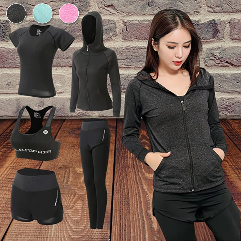 2021 Short Sets for 5PCS Yoga Clothing Suit Set Tracksuit shorts sets Running Gym Winter Fitness Clothing Womens шорты женский 2