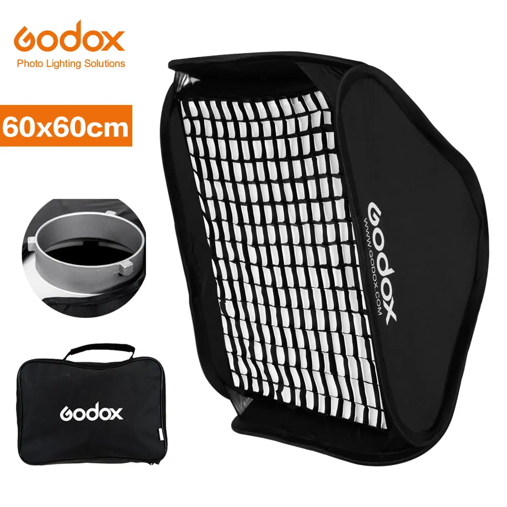 60x60c Softbox Grid Godox 60x60 см 80x80 см складной портативный Bowens крепление студийный софтбокс стробоскоп вспышка фото отражательный Софтбокс диффузор - Цвет: 60x60c Softbox Grid