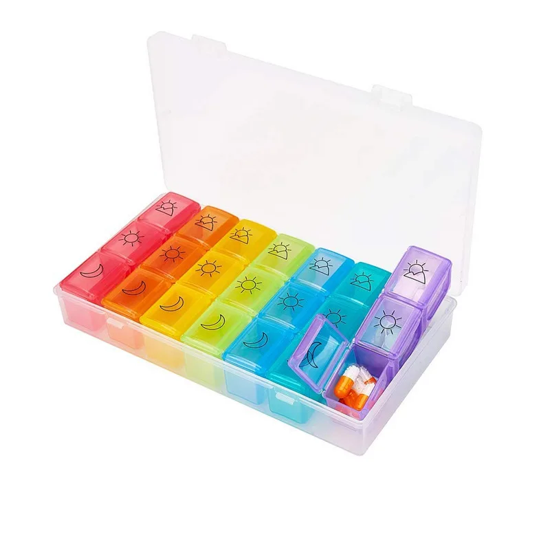 

Portable 7 Days Weekly 21 Grids Drug Pill Box Medicine Splitters Case Storage Organizer Container Case Travel Health Care Kit