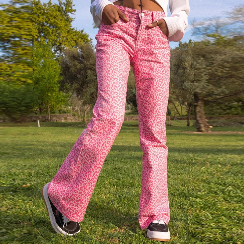 Leopard Pink Jeans y2k Aesthetic Cargo 