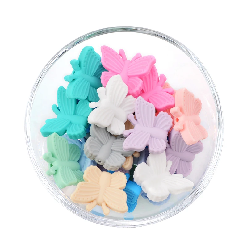 LOFCA 10 stücke Silikon Perlen Zahnen Perlen Diy Schmuck Armband Halskette und Anhänger baby beißring silikon schmetterling Form – Detail 4