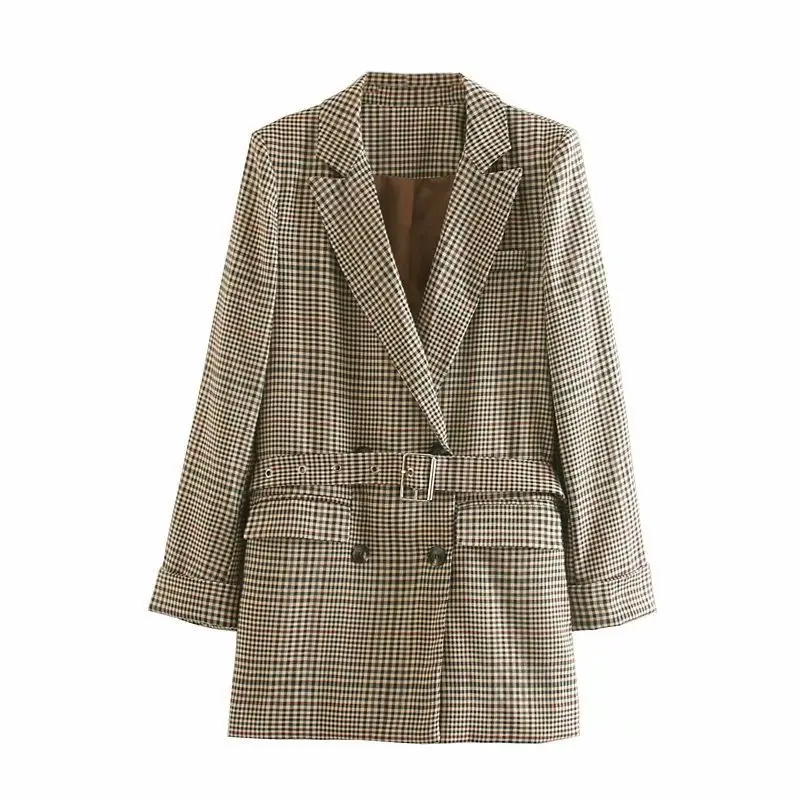 

Western Style WOMEN'S Dress 2019 Autumn New Style Retro Pattern Double Breasted Belt Suit Jacket Women's