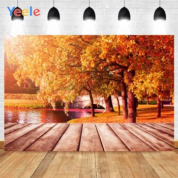 

Yeele Autumn Wooden River Bank Golden Maple Leaves River Clear Water Background Photophone Photography for Decor Customized Size