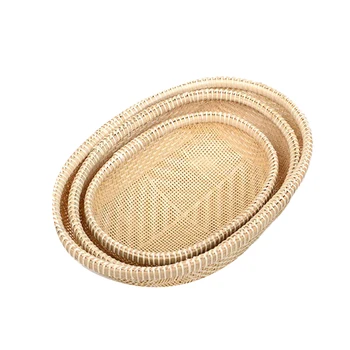 

3 Pcs/Set Handmade Weaving Torage Basket Fruit Dish Bread Basket for Kitchen Food Picnic Bread Sundry Organizer