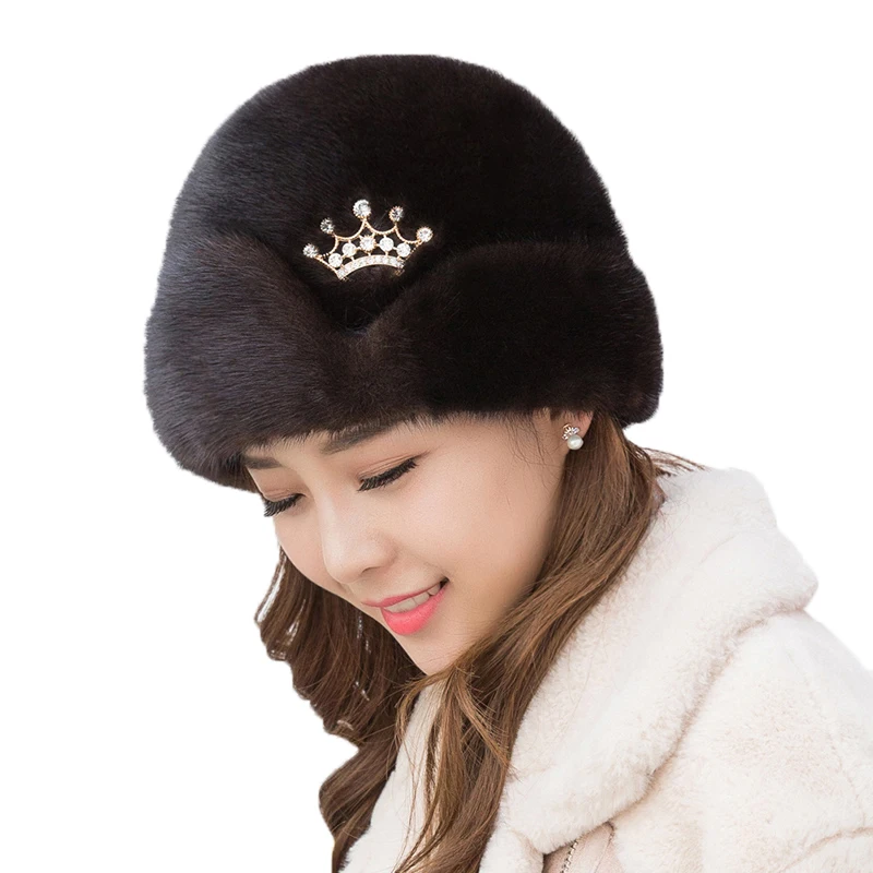 

Real Mink Fur Women's Fur Hats Russia Winter Warm Luxury Natural Mink Peaked Hats Fashionable Caps Without Eaves New Arrival