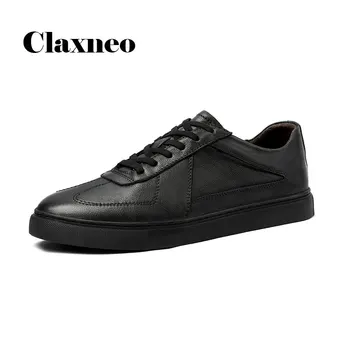 

Man Leather Shoes Black White 2020 Autumn Men's Shoe Genuine Leather Sneakers Fashion Casual Walking Footwear Leisure CLAXNEO