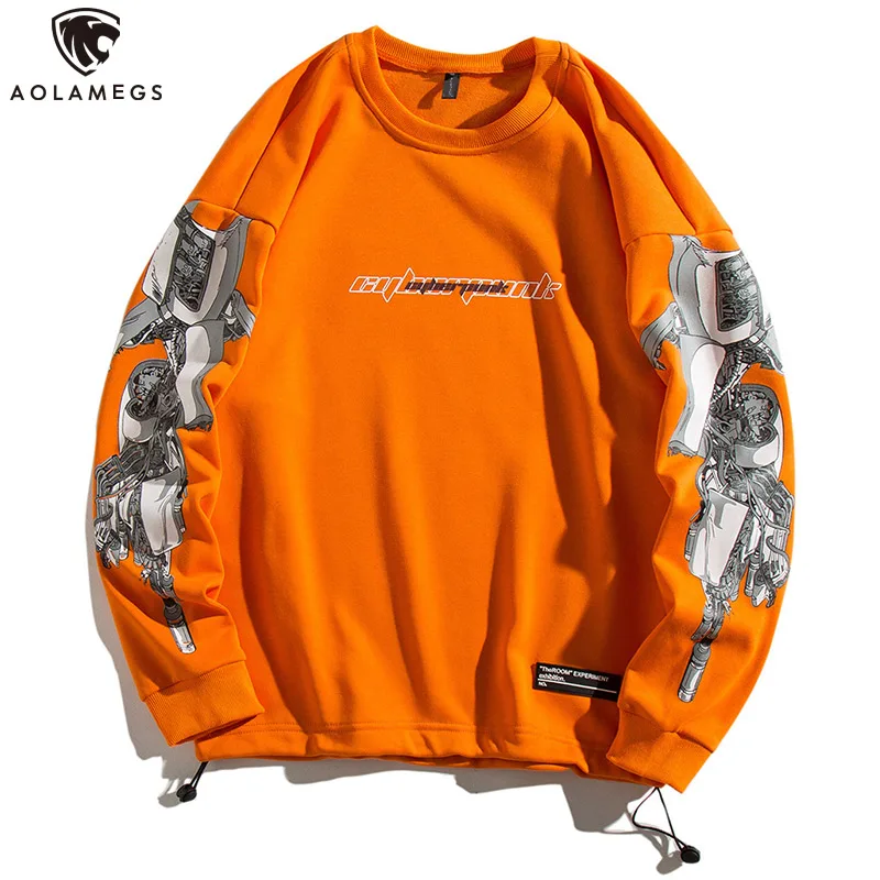 

Aolamegs Sweatshirt Men Mechanical arm Print Men Pullover Funny Oversize O-Neck Advanced Tops Drawstring High Street Streetwear