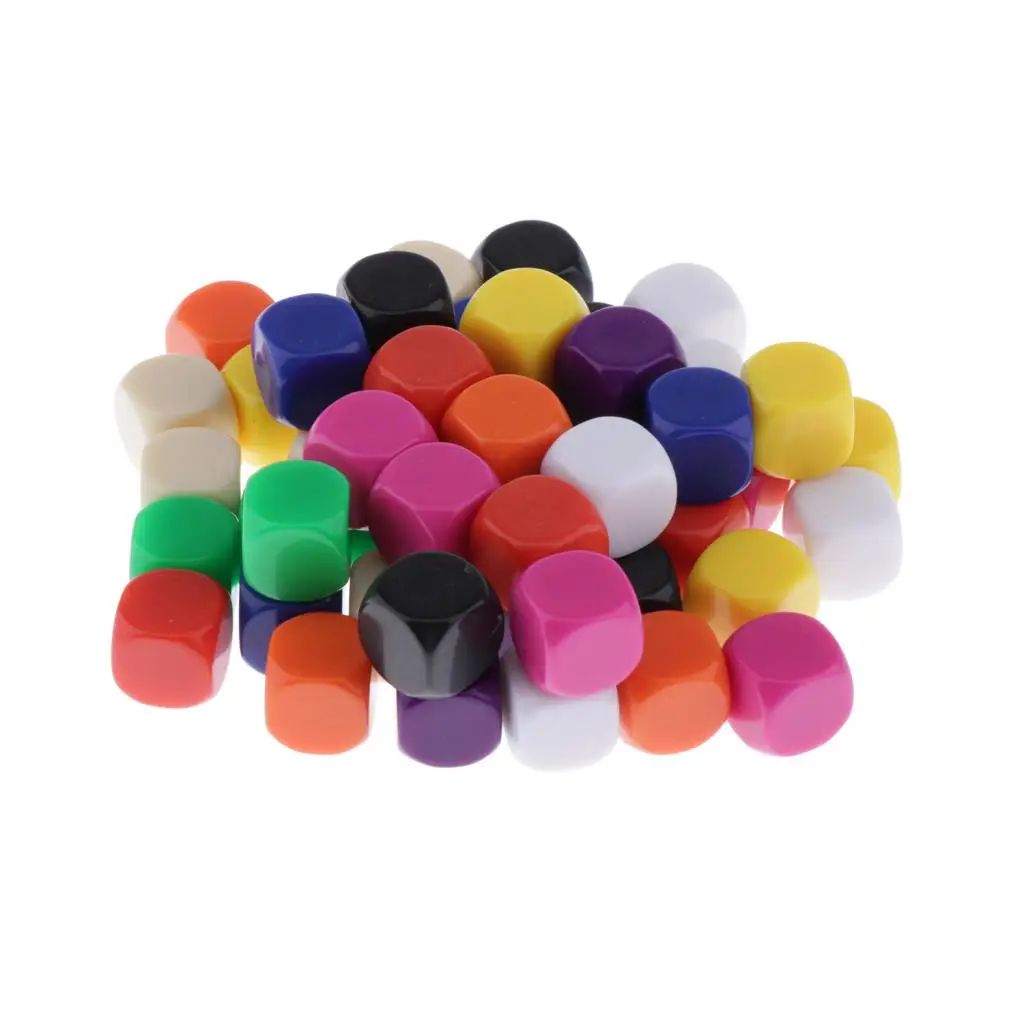 50PCS 16mm BLANK 6 SIDED DICE for Wargames, Casualty Markers - Colorful