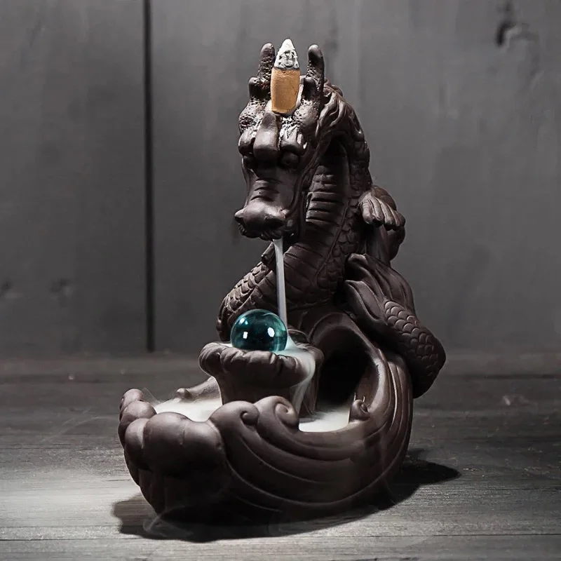 Керамический обратный поток благовоний горелка креативный домашний декор дракон ладан держатель курильница с хрустальным шаром+ 20 шт благовоний конусов