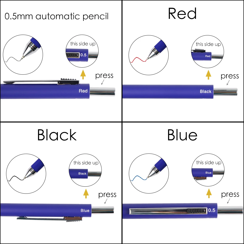 SML 1 шт. 4-в-1 разноцветная ручка-с металлическим корпусом-красный/синий шариковая ручка, цвет: черный, синий, красный чернилами Шариковая ручка и 0,5 мм карандаш
