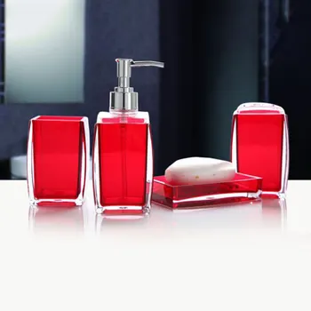 

Acrylic 4 Piece Bathroom Accessory Set Soap Dispenser Bottle Soap Dish Cup Toothbrush Holder Case Caddy THIN889