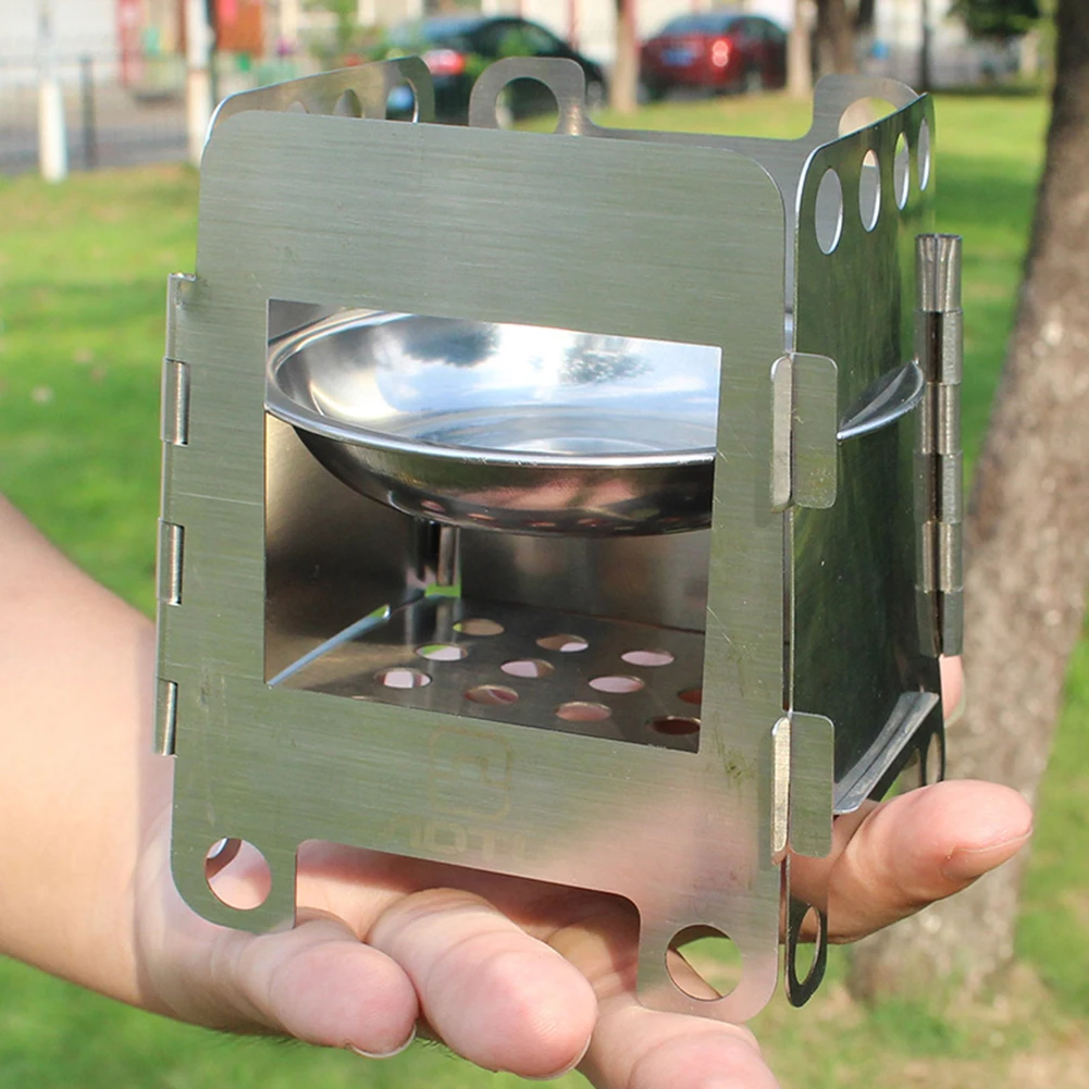Outdoor Stainless Steel Camping Stove Portable Ultralight Folding Wood