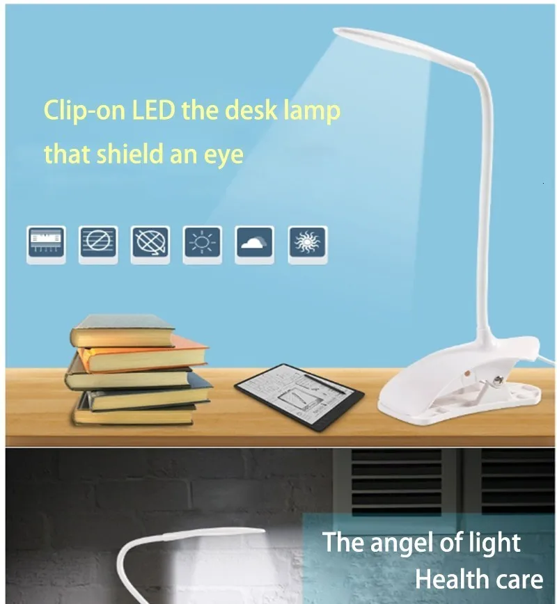 Горячая Распродажа, 3 Вт светодиодный настольный светильник, настольная лампа для чтения, Гибкая подставка, настольная лампа с зажимом, модная новинка, подарок для студента, белый цвет