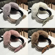 Жемчужные зимние наушники, имитация кролика, женские меховые наушники, Зимние теплые наушники, большие плюшевые теплые наушники, Ушная посылка, бренд