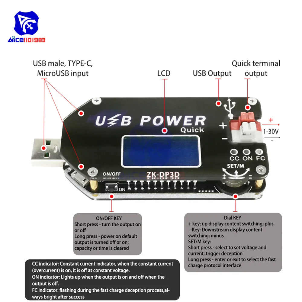 Diymore QC3.0 QC2.0 USB CC/CV DC-DC, для детей возрастом от 4 до 13 лет V, но не более чем на 1-30V цифровой ЖК Регулируемая Step Up Повышающий Модуль источника питания мобильного регулятор вентилятора