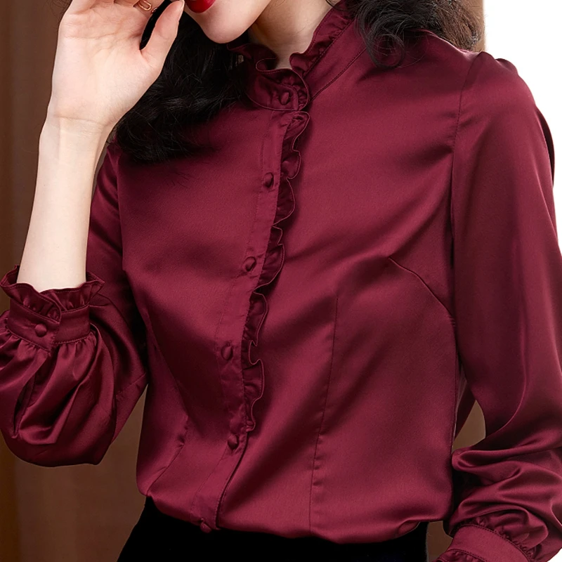 Maroon silk shirt womens Clearance