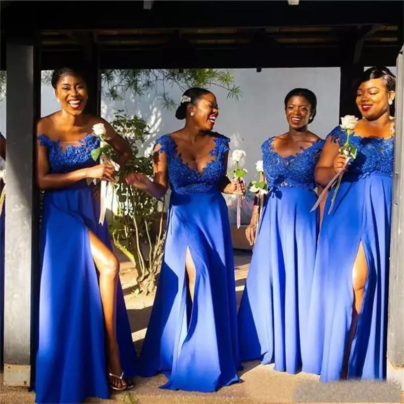 Королевское голубое платье для подружки невесты ТРАПЕЦИЕВИДНОЕ женское кружевное свадебное платье с аппликацией