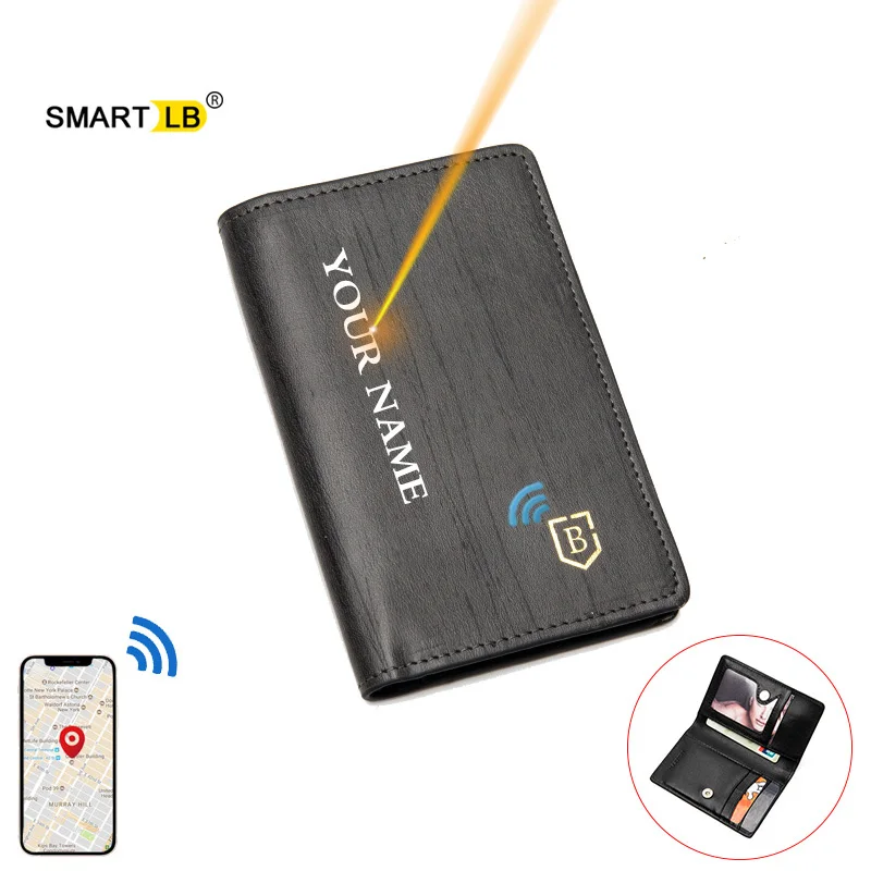 

Smart GPS Wallet Record Thin Mini Wallets Men Women Genuine Leather Small Purse Credit Card Holder With Gift Box Free Engraving