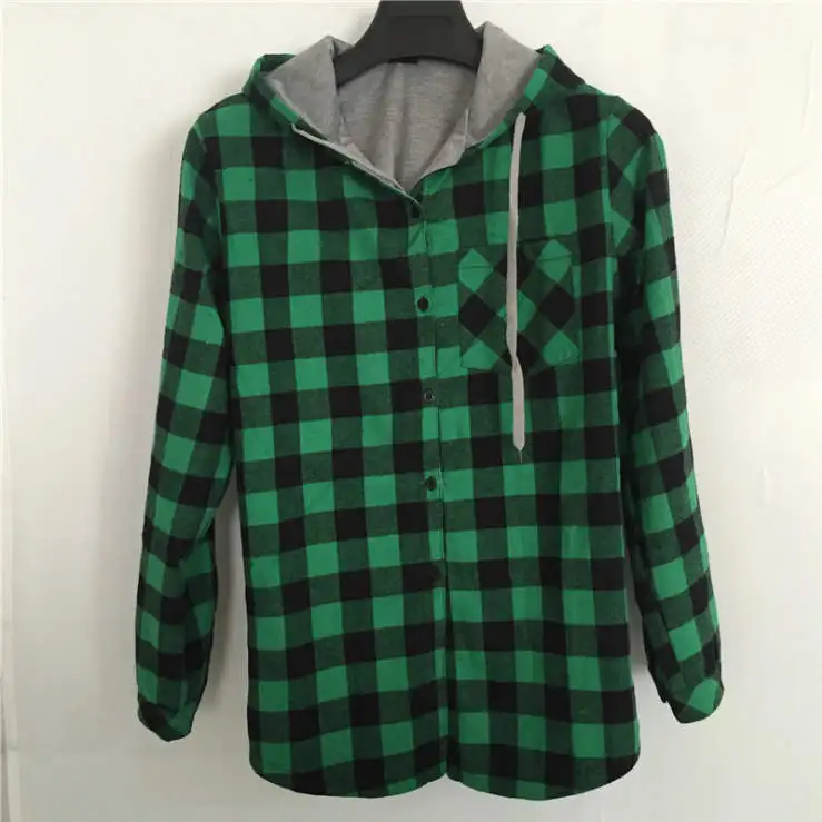 Goede Hzijue Vrouwen Toevallige Rode Plaid Shirt Hooded Lange Mouwen Engeland Shirt Tops Mannen Harajuku Zwarte Geruite Blouse Paar Kleren
