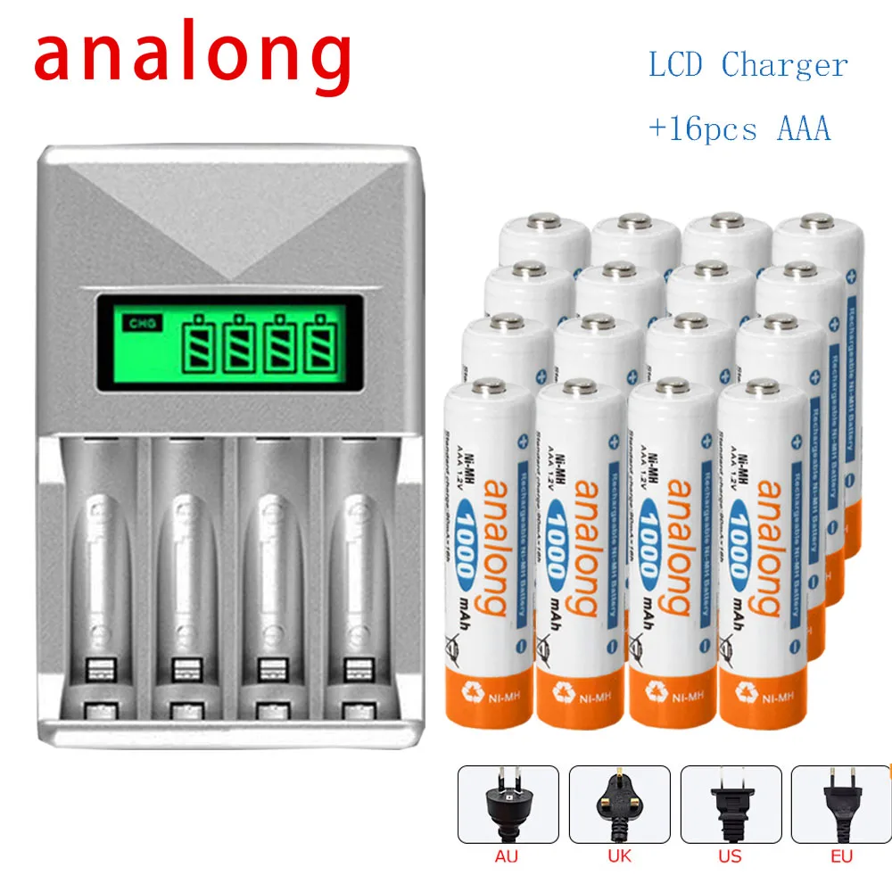 

analong 1.2V 1000mAh AAA Batteries NI-MH AAA Rechargeable Battery +LCD Smart charger for nimh nicd aa/aaa rechargeable battery