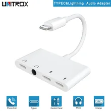 4 в 1 для Lightning/аудио сплиттер с 3,5 мм разъемом для наушников Aux адаптер с USB C зарядным портом для iPhone X/8 P/7/iPod/iPad