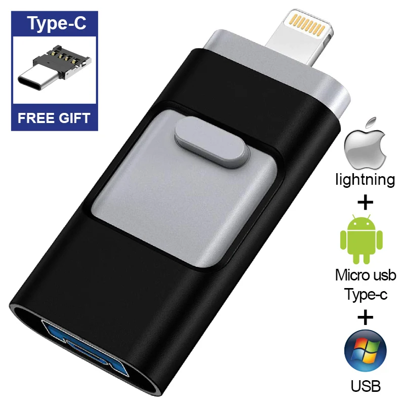

Gift Type-C adapter 2019 New iOS Usb Flash Drive For iPhone/iPad /Android Phone 3.0 USB Stick For iPhone6 7 8 X XS Pendrive