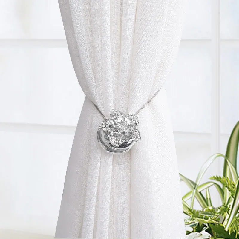 Curtain Tiebacks 1 шт. роскошный большой хрустальный занавес Магнитный Tieback цветок занавес Зажимы Пряжка с эластичной проволочной веревкой для домашнего декора - Цвет: Curtain Tiebacks