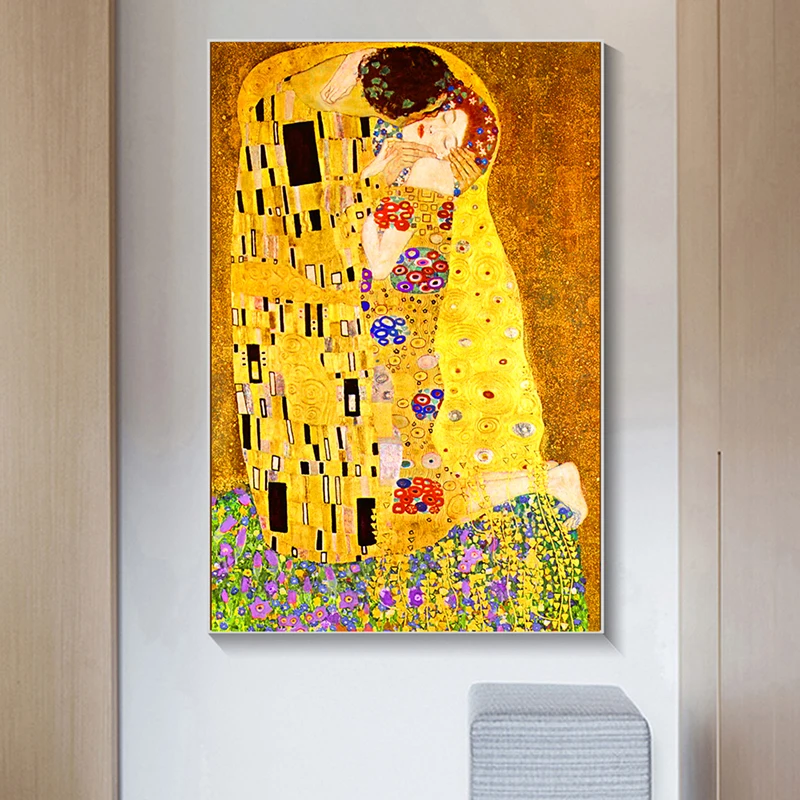 Famous Gustav Klimt Kiss Art Canvas Paintings on the Wall Posters And Prints Golden Classical Pictures for Living Room Decor | Дом и сад